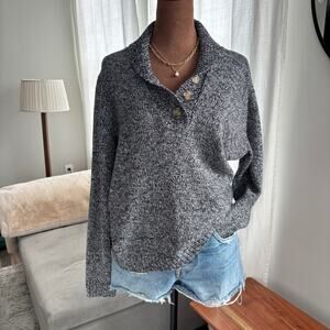 Vintage Hastings & Smith Women's Gray Marble Sweater Button Collar Petite M